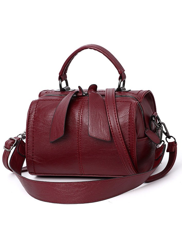 Fashion Design Women Vintage Handbag Leather Shoulder Bag Women Crossbody Bag with Detachable Shoulder Strap Women Bag (Red)