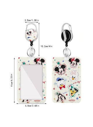 حامل بطاقة هوية بلاستيكي بتصميم ديزني ميكي وميني ماوس 2 في 1 - خلفية كرتونية لطيفة مع حبل قابل للسحب، سلسلة مفاتيح، ووصلة تمديد - مناسب للعمل، الطلاب، الحافلات، الأطباء، والممرضين - view 2