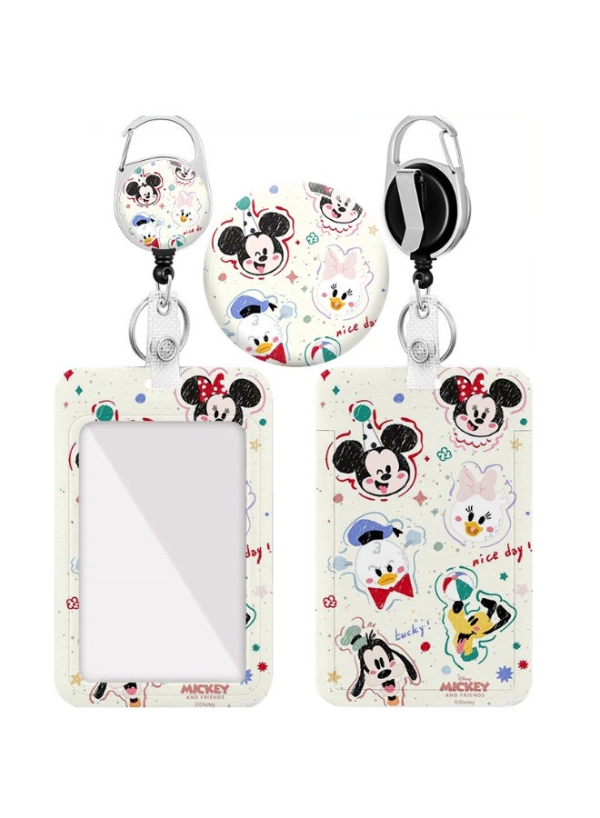 ديزني حامل بطاقة هوية بلاستيكي بتصميم ديزني ميكي وميني ماوس 2 في 1 - خلفية كرتونية لطيفة مع حبل قابل للسحب، سلسلة مفاتيح، ووصلة تمديد - مناسب للعمل، الطلاب، الحافلات، الأطباء، والممرضين - Image 1