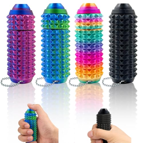 HONBQYCC Little Pain Ouchies Fidget 4PCS With Clicker Button Spinner Pain Stim Fidget Sensory Toy for Adults Teens 3D Printed Spin Spiky Grippie Keychain for Stress Relief Focus Novelty Gifts Laser - Image 1