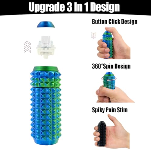 HONBQYCC Little Pain Ouchies Fidget 4PCS With Clicker Button Spinner Pain Stim Fidget Sensory Toy for Adults Teens 3D Printed Spin Spiky Grippie Keychain for Stress Relief Focus Novelty Gifts Laser - Image 5