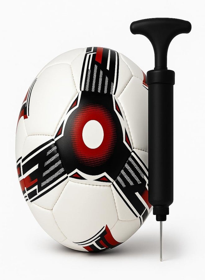 MOSVOLD Match Quality Size 5 Football with Air Pump & Needle | 32 Panel PU Leather Hand Stitched Soccer Ball | Durable Water Resistant Ball for Professional Training & Club Matches - Image 1