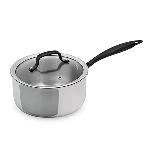 GrandTies Full-Clad Tri-Ply Stainless Steel Sauce pan Induction Cookware – 3 QT Stainless Steel Pot, Marquina Black Metal Handles Kitchen Cooking Pot with Lid, Dishwasher Safe Pots and Pans - Image 1
