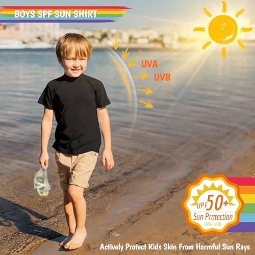 Smarash Boys Rash Guard Short Sleeve UPF 50+ Sun Protection Swim Shirt Rashguard Fishing Surf Quick Dry Cool Beach Clothes for Toddler Youth Kids Black Size 12-14 - Image 2