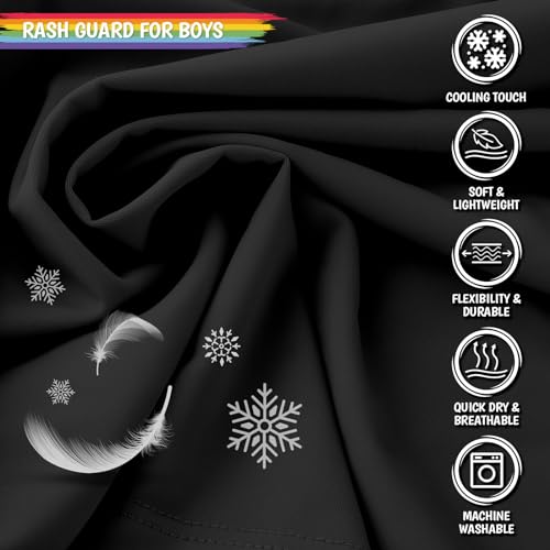 Smarash Boys Rash Guard Short Sleeve UPF 50+ Sun Protection Swim Shirt Rashguard Fishing Surf Quick Dry Cool Beach Clothes for Toddler Youth Kids Black Size 12-14 - Image 3