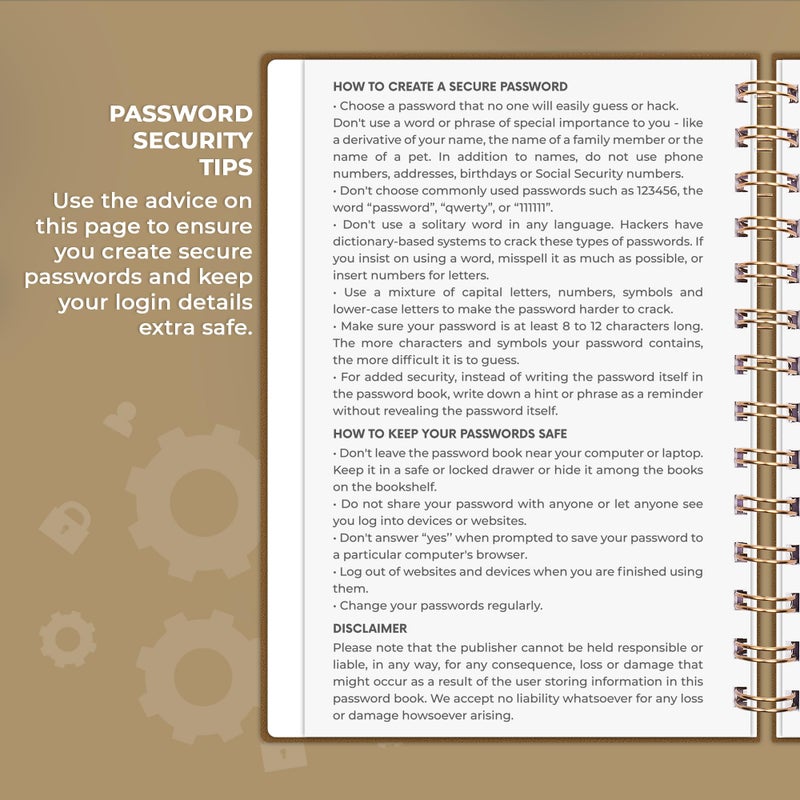 Clever Fox Password Book Spiral â€“ Internet Address & Password Organizer with Laminated Alphabetical Tabs â€“ Password Keeper Journal â€“ Hardcover, Medium Size, 6.1x7.7â€ (Brown) - Image 5