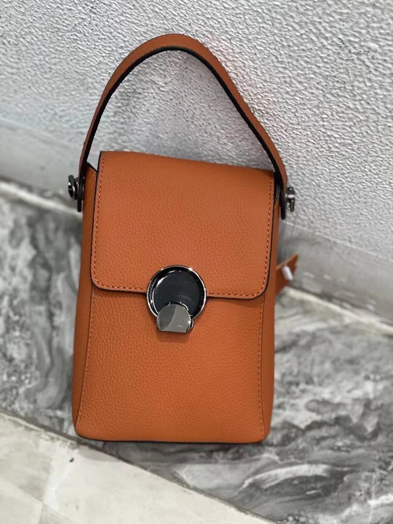 Genuine Leather Mobile Phone Korean Fashion Crossbody All-Match Large Screen Mobile Phone Round Hardware Handbag - Image 1