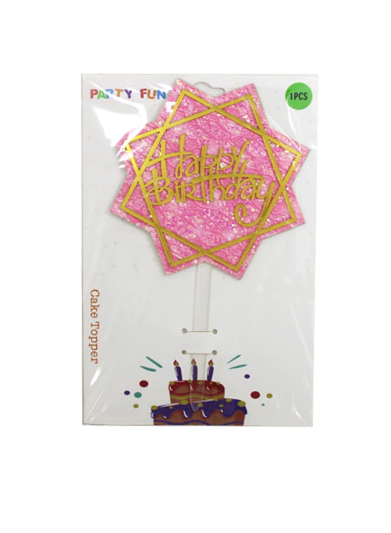 PARTY FUN Happy Birthday Pink Cake Topper 1pcs  - Image 2