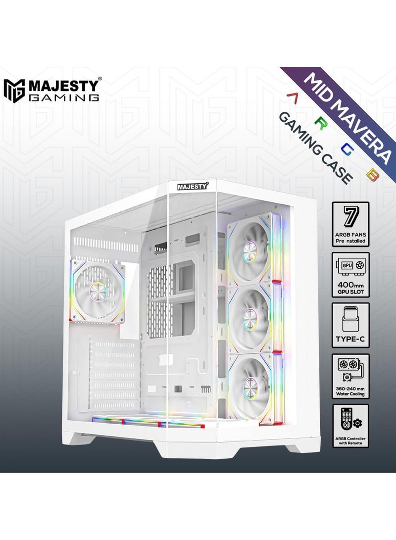 Majesty Majesty Mid-Tower Gaming PC Case with 7 Infiniti ARGB Fans Pre-Installed for Efficient Airflow with Remote, Tempered Glass, Compatible with Wide ATX Motherboard, 1x TYPE-C & 2x USB 3.0  - Image 2