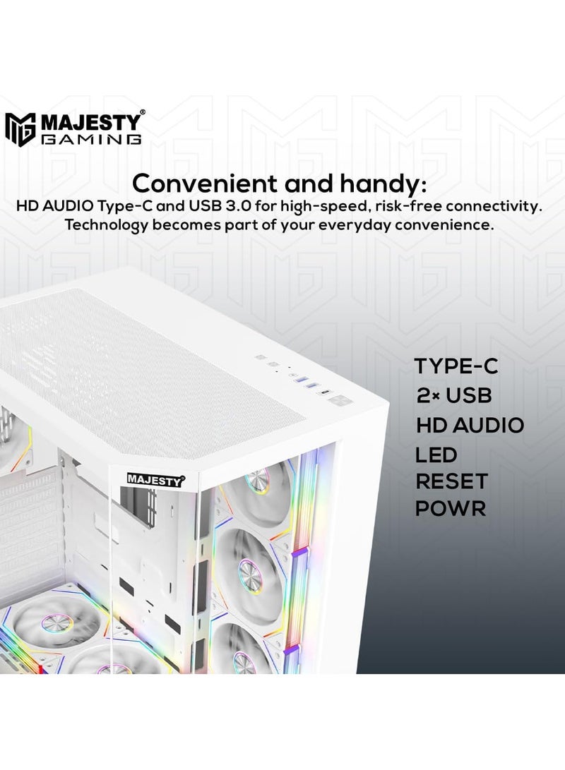 Majesty Majesty Mid-Tower Gaming PC Case with 7 Infiniti ARGB Fans Pre-Installed for Efficient Airflow with Remote, Tempered Glass, Compatible with Wide ATX Motherboard, 1x TYPE-C & 2x USB 3.0  - Image 5