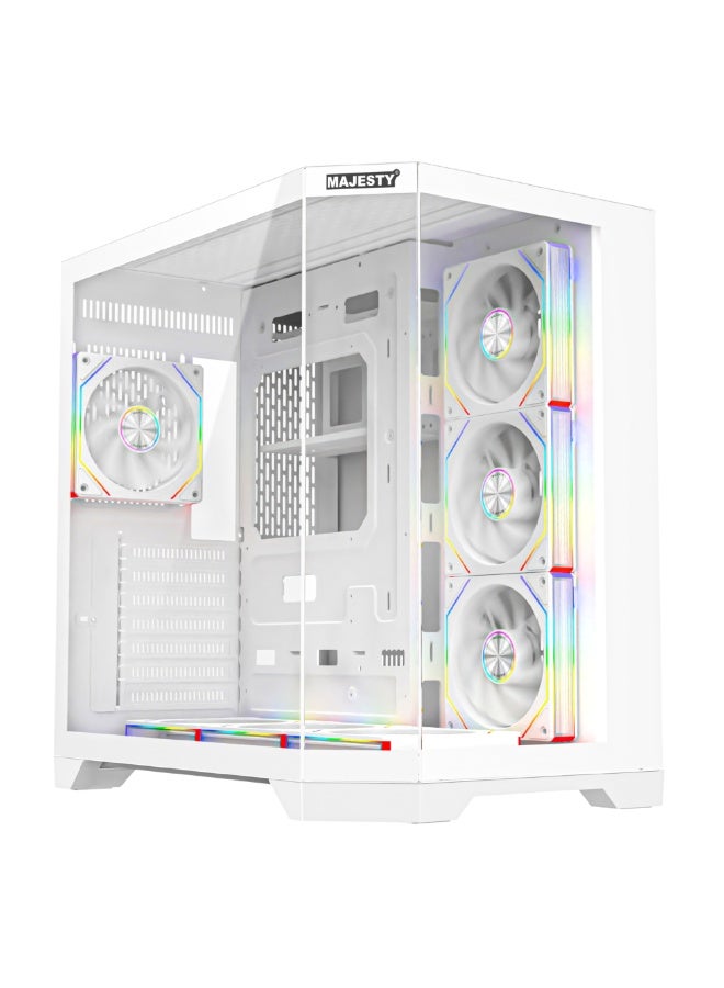 ماجيستي صندوق كمبيوتر للالعاب ماجيستي ميد تاور ميدمافيرا مزود بـ 7 مراوح ARGB اينفنتي 120 ملم مثبتة مسبقاً لتدفق هواء فعال مع ريموت , زجاج مقسى , متوافق مع لوحة الام الواسعة ATX , منفذ 1x TYPE-C و 2x USB 3.0 - Image 1