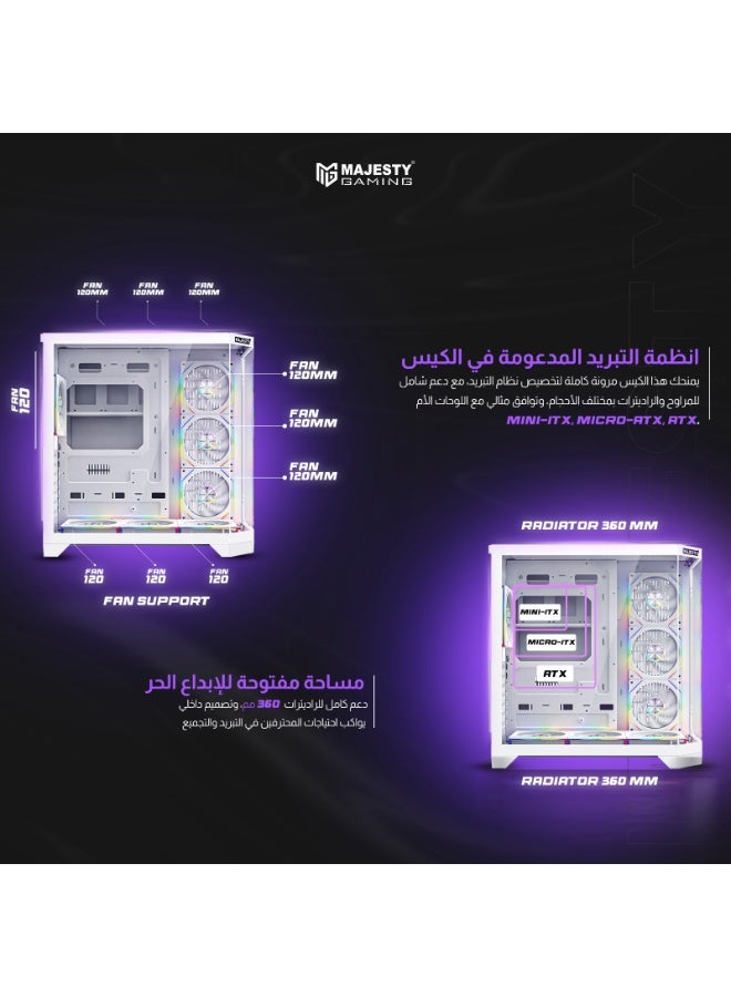 ماجيستي صندوق كمبيوتر للالعاب ماجيستي ميد تاور ميدمافيرا مزود بـ 7 مراوح ARGB اينفنتي 120 ملم مثبتة مسبقاً لتدفق هواء فعال مع ريموت , زجاج مقسى , متوافق مع لوحة الام الواسعة ATX , منفذ 1x TYPE-C و 2x USB 3.0 - Image 4