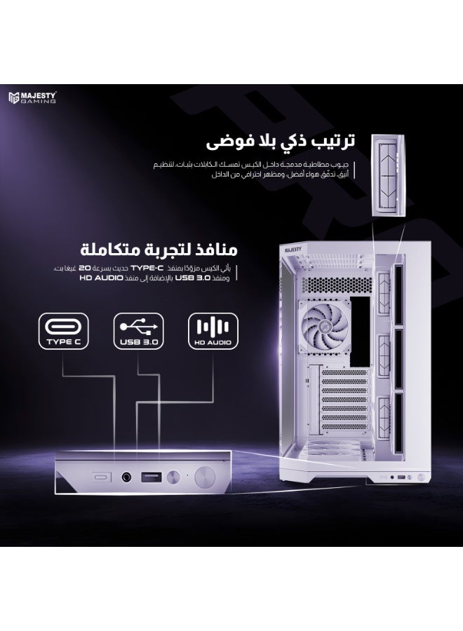ماجيستي كيس ألعاب ماجيستي ميد مافيرا برو Mid Tower | تبريد 7 مراوح ARGB | دعم لوحات ATX | منفذ Type-C و USB 3.0 | أبيض - Image 5