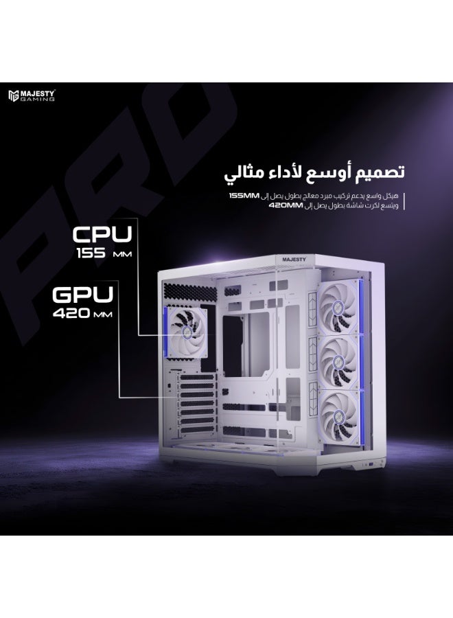 ماجيستي كيس ألعاب ماجيستي ميد مافيرا برو Mid Tower | تبريد 7 مراوح ARGB | دعم لوحات ATX | منفذ Type-C و USB 3.0 | أبيض - Image 4