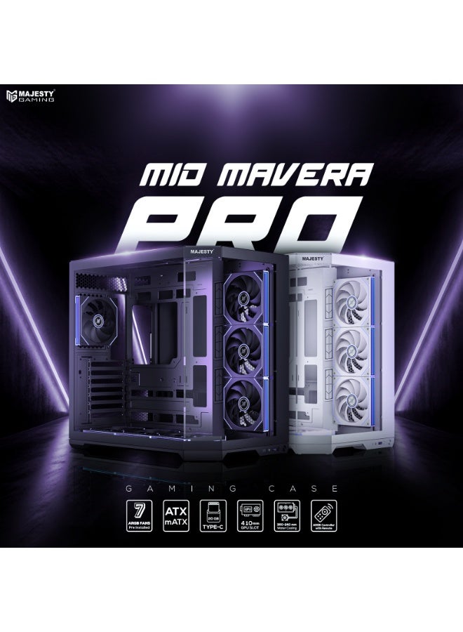 ماجيستي كيس ألعاب ماجيستي ميد مافيرا برو Mid Tower | تبريد 7 مراوح ARGB | دعم لوحات ATX | منفذ Type-C و USB 3.0 | أبيض - Image 2