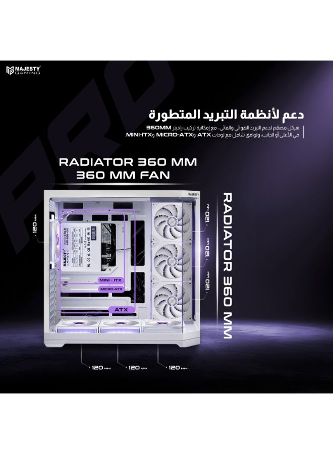 ماجيستي كيس ألعاب ماجيستي ميد مافيرا برو Mid Tower | تبريد 7 مراوح ARGB | دعم لوحات ATX | منفذ Type-C و USB 3.0 | أبيض - Image 3