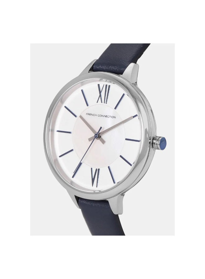 French Connection Women's White Dial Blue Leather Strap Analog Watch 30mm - Image 2