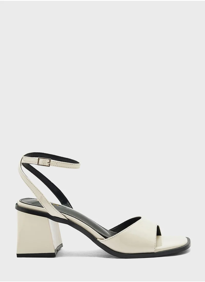 ELLA Patent Ankle Strap Block Heel Sandal