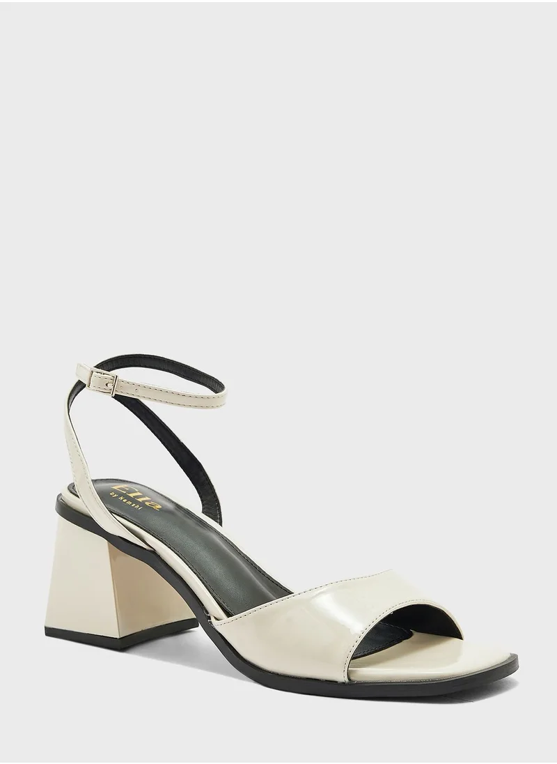 ELLA Patent Ankle Strap Block Heel Sandal