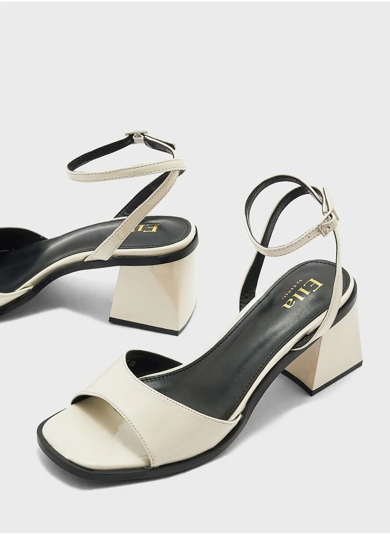 ELLA Patent Ankle Strap Block Heel Sandal