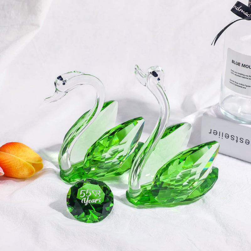 YWHL 55th Wedding Anniversary Decorations  55 Year Anniversary Swan Gifts for Parents  Emerald Wedding Gifts Her Him  Emerald Green Swan - Image 5