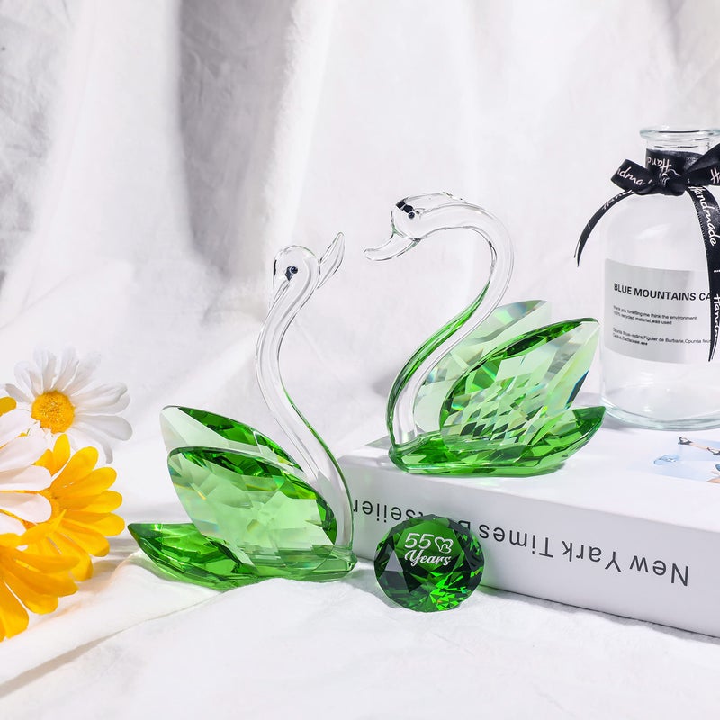 YWHL 55th Wedding Anniversary Decorations  55 Year Anniversary Swan Gifts for Parents  Emerald Wedding Gifts Her Him  Emerald Green Swan - Image 2