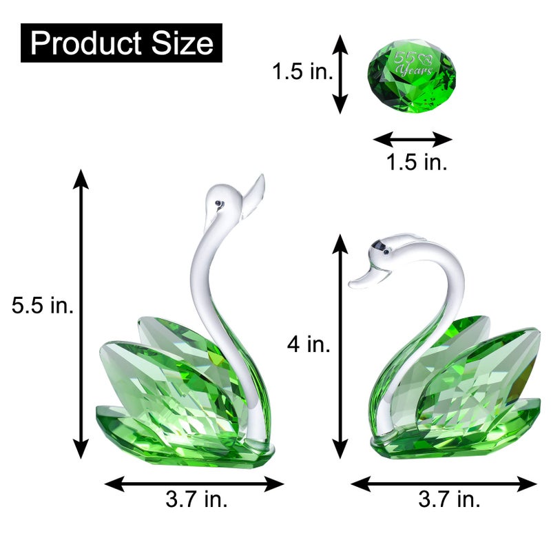 YWHL 55th Wedding Anniversary Decorations  55 Year Anniversary Swan Gifts for Parents  Emerald Wedding Gifts Her Him  Emerald Green Swan - Image 3
