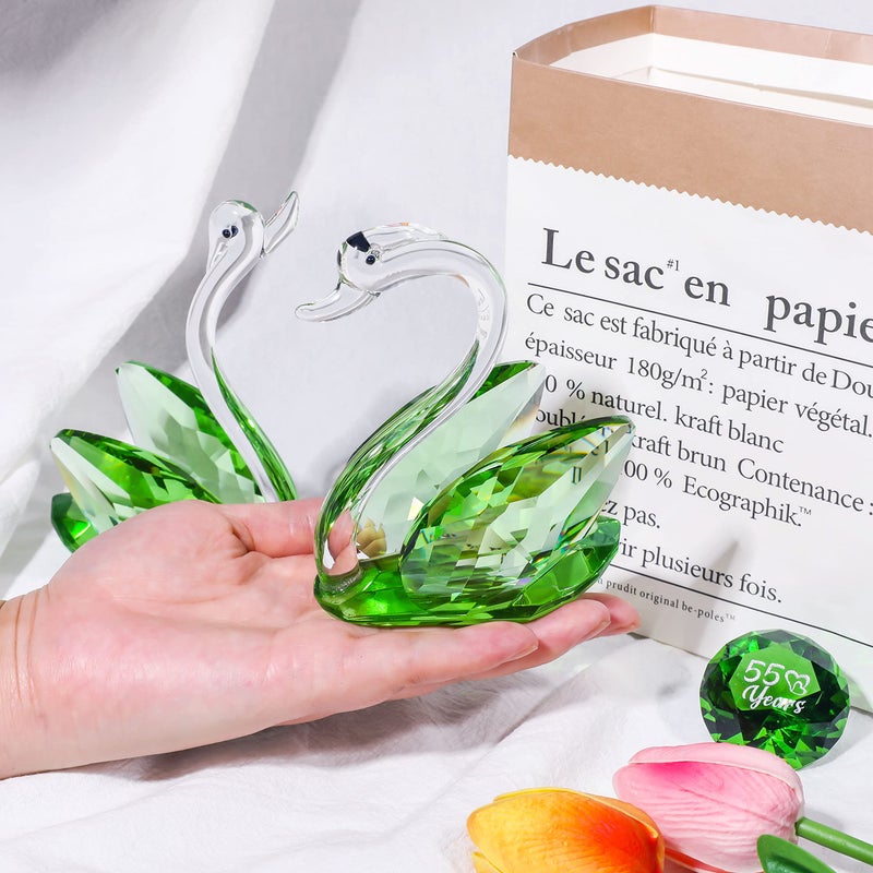 YWHL 55th Wedding Anniversary Decorations  55 Year Anniversary Swan Gifts for Parents  Emerald Wedding Gifts Her Him  Emerald Green Swan - Image 4