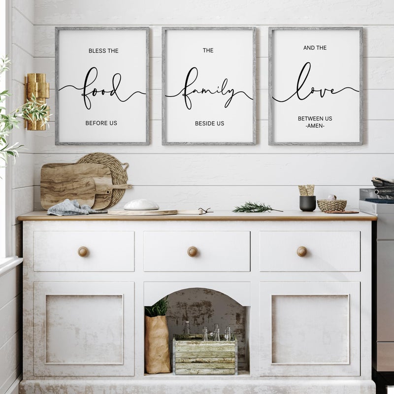 Heiple Set of 3 Framed Farmhouse Bless The Food Before Us Sign Kitchen Wall Decor for Dining Room Decor Wall Art Wood Signs (Gray,11"x14") - Image 4