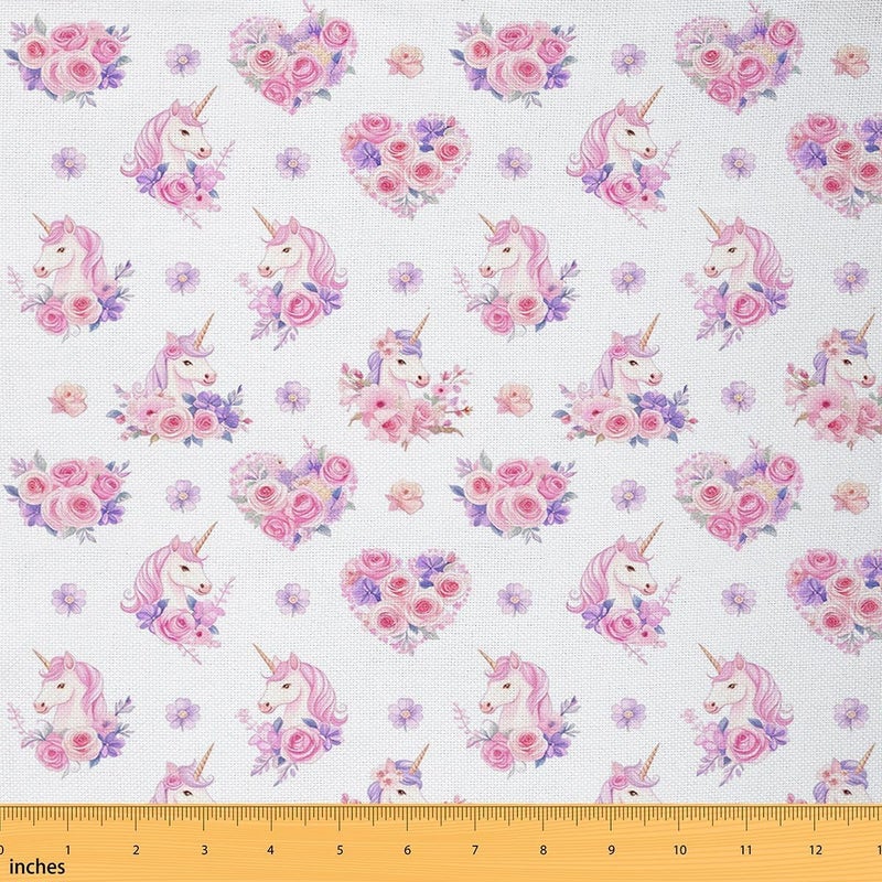 jejeloiu Unicorn Fabric by The Yard Flower Unicorn Colorful Upholstery Fabric Cute Animal Soft Flannel Indoor Decor for DIY Sewing Craft Projects Dreamy Horse Printed 3 Yards - Image 1