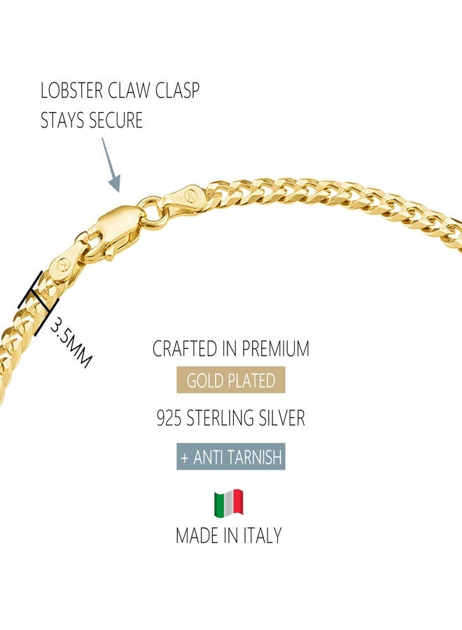KISPER 18K Gold Over 925 Sterling Silver Italian 3.5mm Solid Diamond-Cut Cuban Link Curb Chain Anklet Ankle Bracelet for Women - Made in Italy, 9" - Image 3