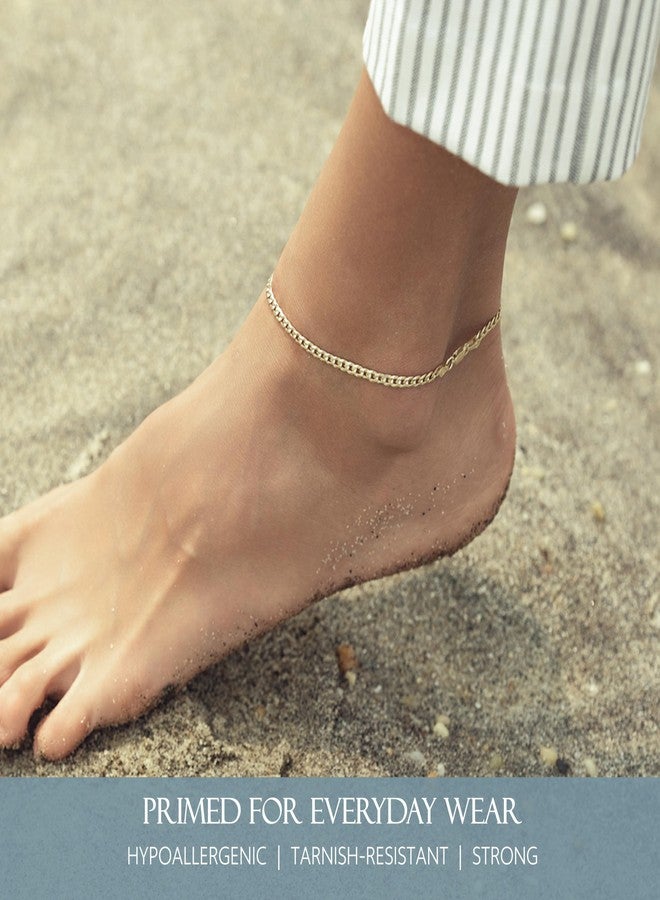 KISPER 18K Gold Over 925 Sterling Silver Italian 3.5mm Solid Diamond-Cut Cuban Link Curb Chain Anklet Ankle Bracelet for Women - Made in Italy, 9" - Image 4