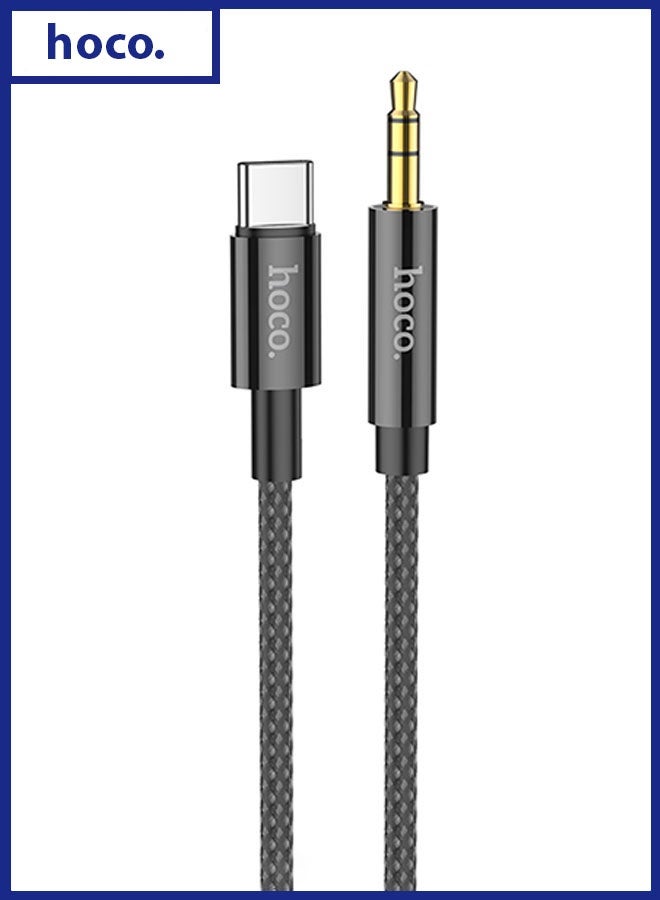 hoco. UPA19 Digital Audio Conversion Cable for Type-C in Black – Type-C Male to 3.5mm Male Connector, High-Quality Sound Adapter Compatible with Smartphones, Tablets, Laptops, and Other Type-C Devices, Perfect for Headphones, Speakers, and Audio Systems  - Image 1