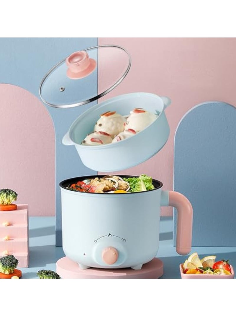 Hihonor Electric Hot Pot, 1.8L Mini Multifunction Electric Cooker for Shabu-Shabu, Stir Fry, Noodles, Pasta, Nonstick Frying Pan for Sauté, Dual Power Control Ramen Cooker for Dorm and Office - Image 1