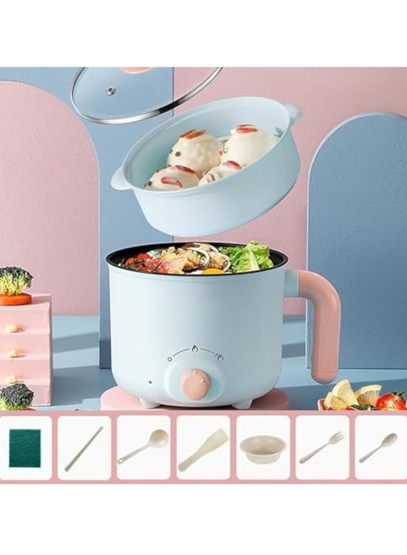 Hihonor Electric Hot Pot, 1.8L Mini Multifunction Electric Cooker for Shabu-Shabu, Stir Fry, Noodles, Pasta, Nonstick Frying Pan for Sauté, Dual Power Control Ramen Cooker for Dorm and Office - Image 3