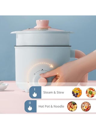 Electric Hot Pot, 1.8L Mini Multifunction Electric Cooker for Shabu-Shabu, Stir Fry, Noodles, Pasta, Nonstick Frying Pan for Sauté, Dual Power Control Ramen Cooker for Dorm and Office - view 5