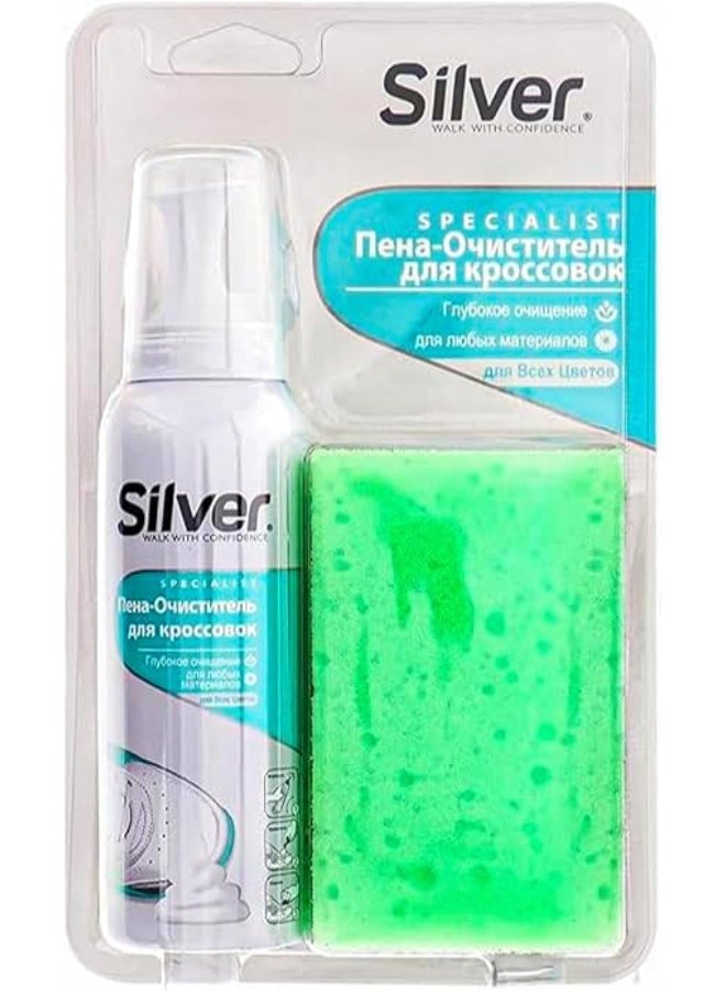 Silver Universal Foaming Shoe Cleaner – Suitable for sneakers, leather, and canvas shoes; includes a sponge for deep cleaning and removing stains and dirt from all materials. - Image 1