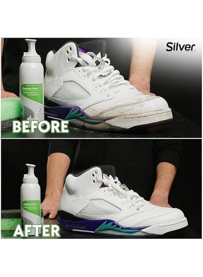 Silver Universal Foaming Shoe Cleaner – Suitable for sneakers, leather, and canvas shoes; includes a sponge for deep cleaning and removing stains and dirt from all materials. - Image 2