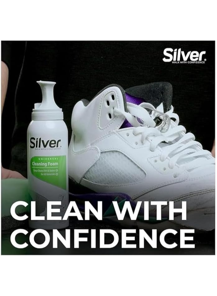 Silver Universal Foaming Shoe Cleaner – Suitable for sneakers, leather, and canvas shoes; includes a sponge for deep cleaning and removing stains and dirt from all materials. - Image 4