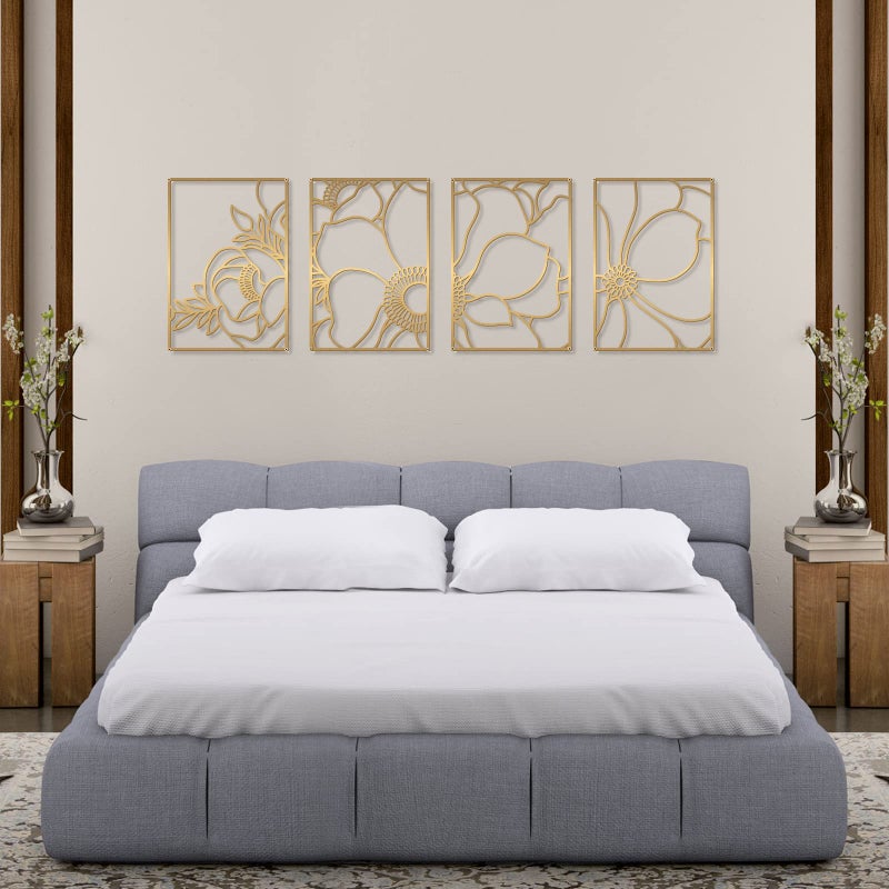 Glamativity 4 Pack Gold Wall Art, Flower Minimalist Single Line Art, Real Metal Nature Floral Abstract Wall Decor for Kitchen Bedroom Living Room - Image 2