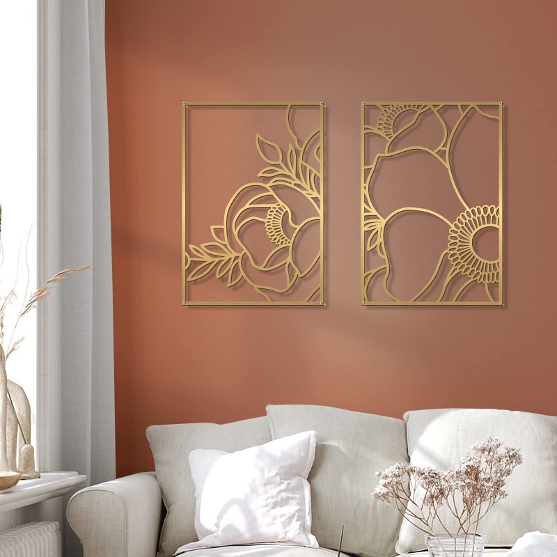 Glamativity 4 Pack Gold Wall Art, Flower Minimalist Single Line Art, Real Metal Nature Floral Abstract Wall Decor for Kitchen Bedroom Living Room - Image 5