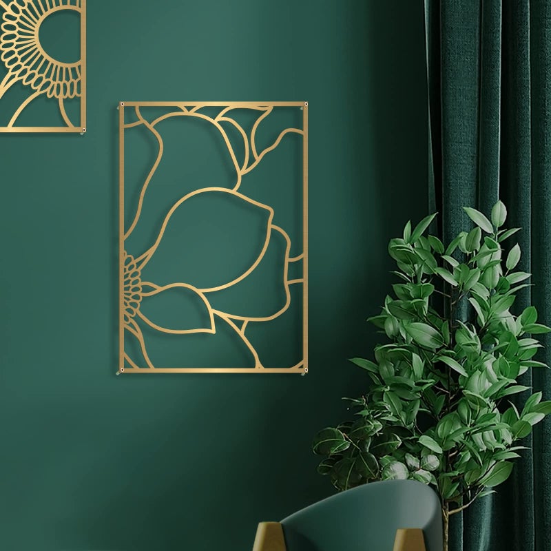 Glamativity 4 Pack Gold Wall Art, Flower Minimalist Single Line Art, Real Metal Nature Floral Abstract Wall Decor for Kitchen Bedroom Living Room - Image 3