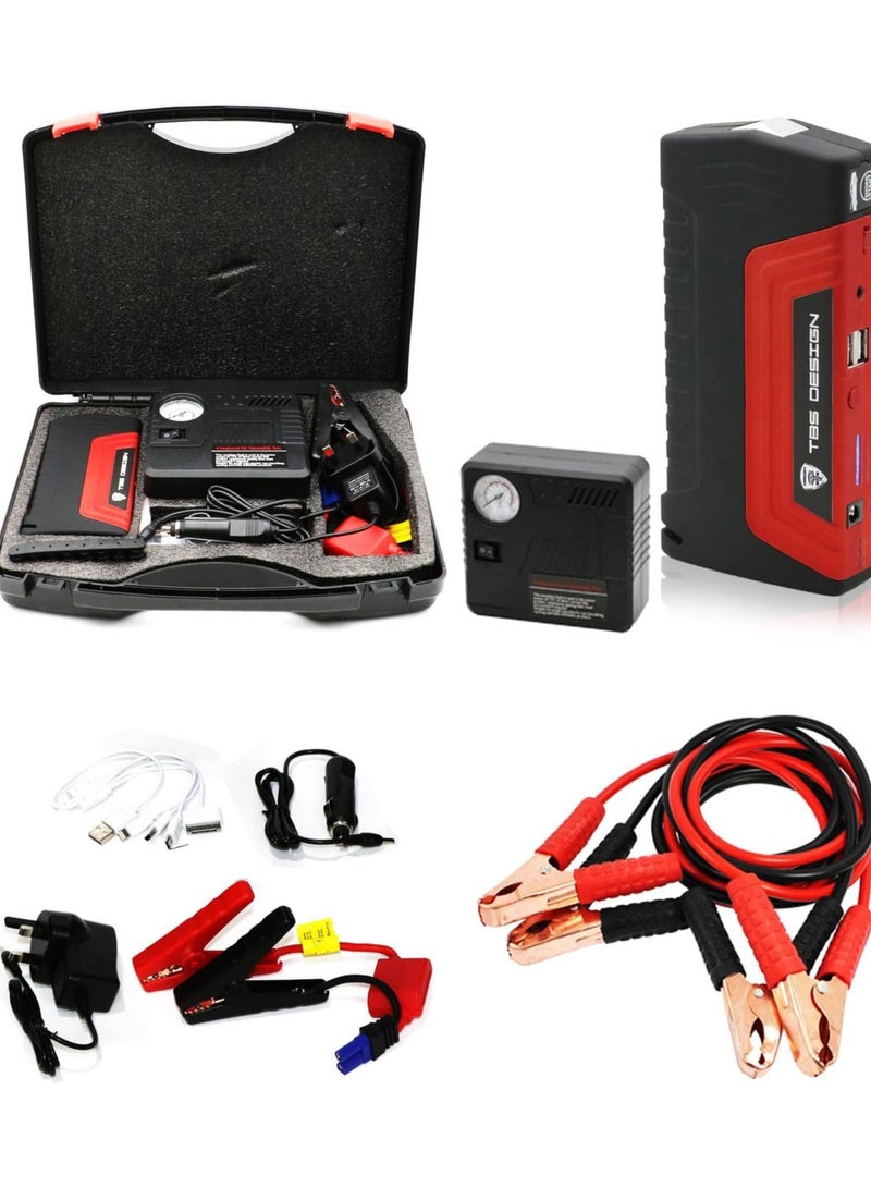 Generic Car Jump Starter Battery Pack With Powerful Booster Cabel And Air Compressor, Extra Battery Jumper Cabel Jumper Starter With Tire Air Compressor Portable With 2 USB/DC 12V/LED Light Car Jumpstarter  - Image 2
