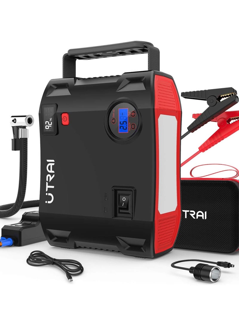 Generic Car Jump Starter Battery Pack With Powerful Booster Cabel And Air Compressor, Extra Battery Jumper Cabel Jumper Starter With Tire Air Compressor Portable With 2 USB/DC 12V/LED Light Car Jumpstarter  - Image 4