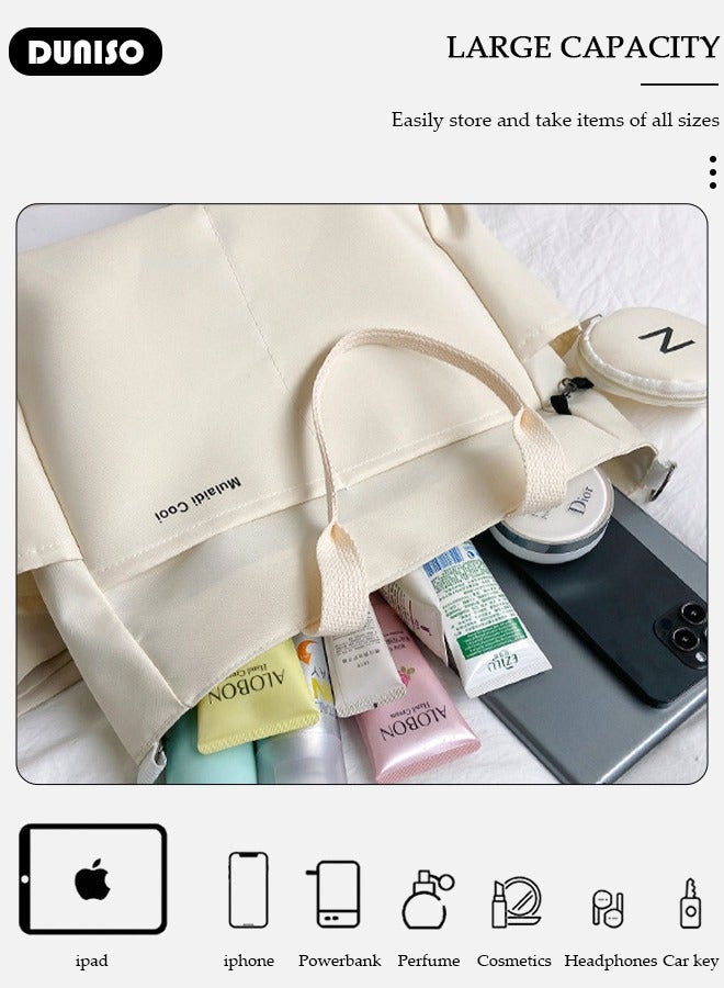 DUNISO Women's Shoulder Tote Bag Canvas Handbag For Women Large Capacity Bucket Bag Fashionable Travel Messenger Shoulder Bag For Ladies Girls College Students - Image 5