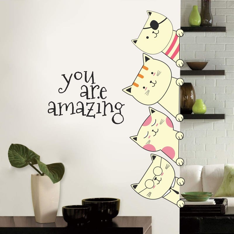 Decor Villa PVC Vinyl CAT 3D Wall Sticker JUST Peel Stick New Modern Art Trendy Wall Stickers for Home Decoration Living RoomOffice Bedroom etc Size 58 CM X 55 CM Multicolor