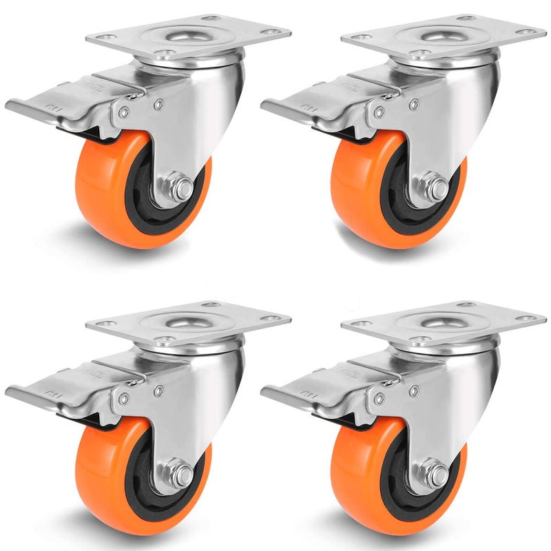 Krupalu Carbon Steel 4 Pack Caster Wheel Of 3Inch With Break 4PcBlack - Image 1
