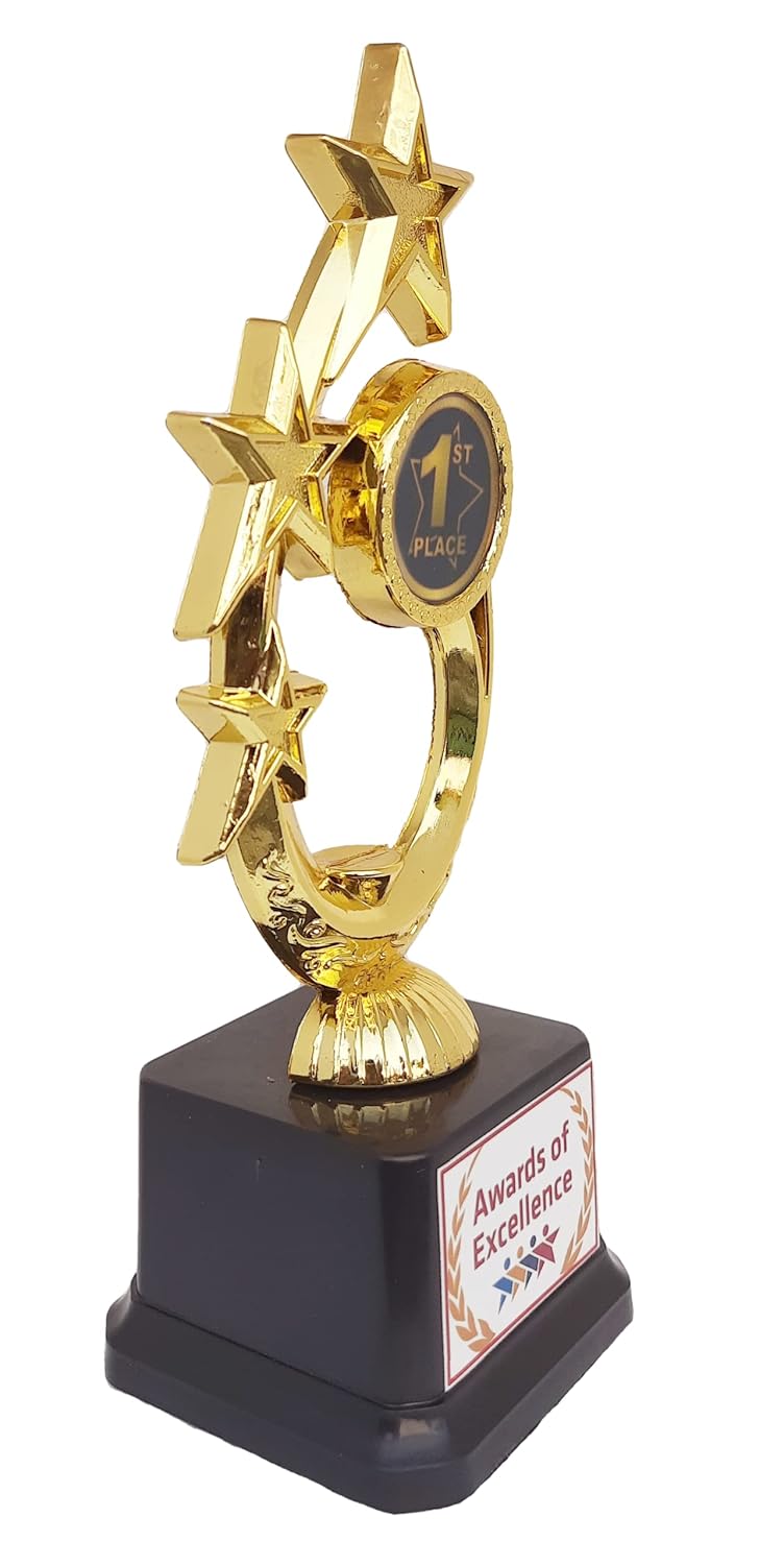Victory Three Star Combo 1st,2nd,3rd Trophies for Winners appreciations Events Awards for Teachers Students Offices(Golden - 10",9",8") - Image 2