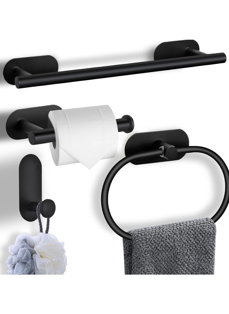 MODANOIR Modanoir 4-Pieces Matte Black Bathroom Hardware Set, Includes Adhesive Toilet Paper Holder, Adhesive Hand Towel Bar, Adhesive Robe Towel Hook ，Bathroom Accessories Kit  - Image 1