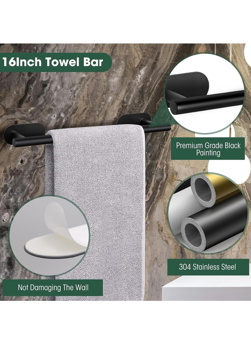 MODANOIR Modanoir 4-Pieces Matte Black Bathroom Hardware Set, Includes Adhesive Toilet Paper Holder, Adhesive Hand Towel Bar, Adhesive Robe Towel Hook ，Bathroom Accessories Kit  - Image 2